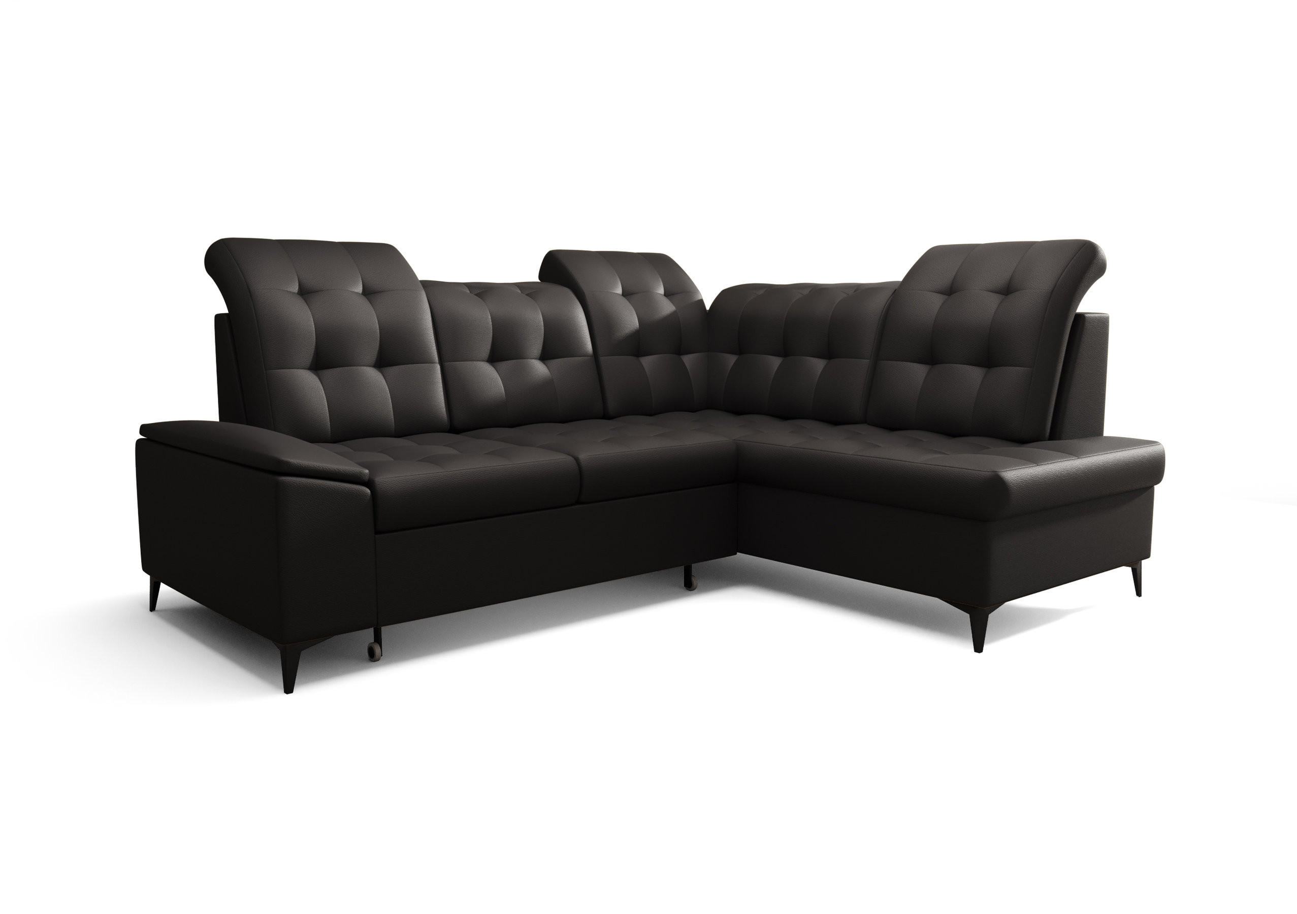ECKSOFA KONGO RBN16, Eckcouch in L-Form mit Schlaffunktion, Farbe: Schwarz, Kunstleder, Ottomane Rechts - Schwarz, Textil (268/210cm) - O-Sofa
