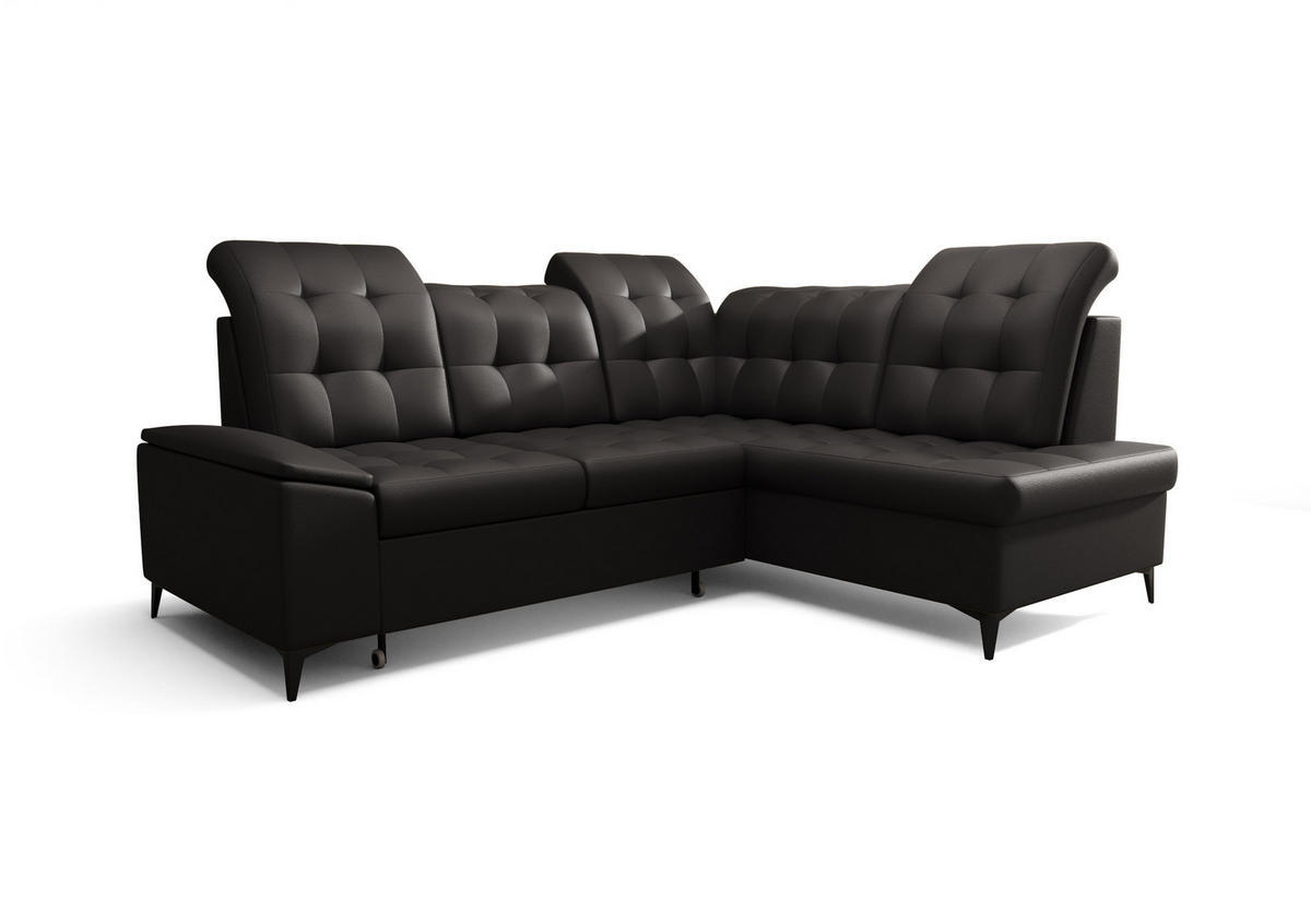 ECKSOFA KONGO RBN16, Eckcouch in L-Form mit Schlaffunktion, Farbe: Schwarz, Kunstleder, Ottomane Rechts - Schwarz, Textil (268/210cm) - O-Sofa