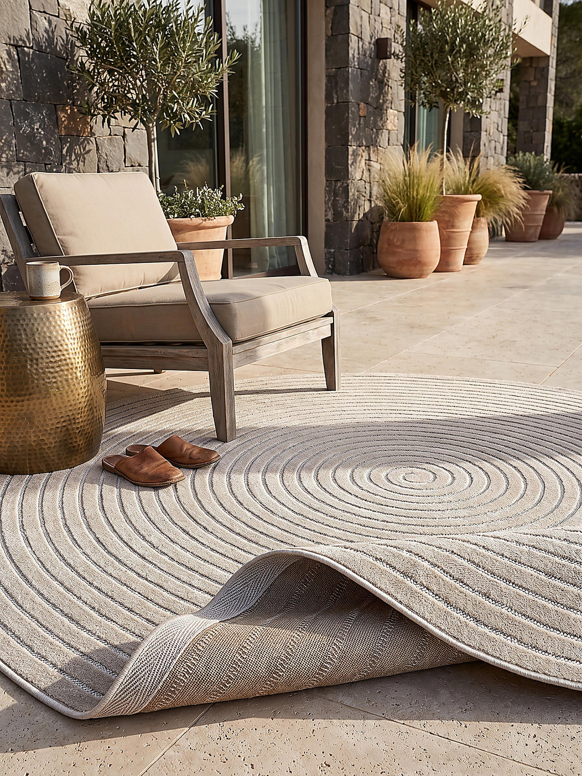 TEPPICH Outdoor Abstrakt MEZEN Polypropylen Beige 160 x 160 cm - Beige, Textil (160/160cm) - KADIMA DESIGN