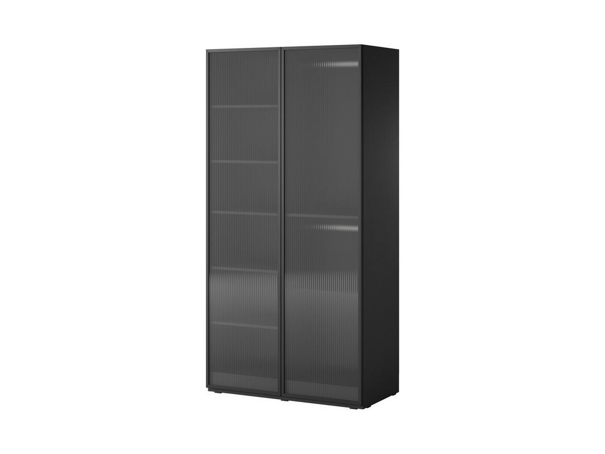 DREHTÜRENSCHRANK - Schrank Minewra 100 - Schwarz Flutes - Schwarz, Holzwerkstoff (101/200/51cm) - Möblo