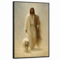 LEINWAND Bilder mit Rahmen - Schaf - Jesus - Pinselstriche - Abstrakt - 100x150 - Beige, Textil (100/150cm) - MuchoWow