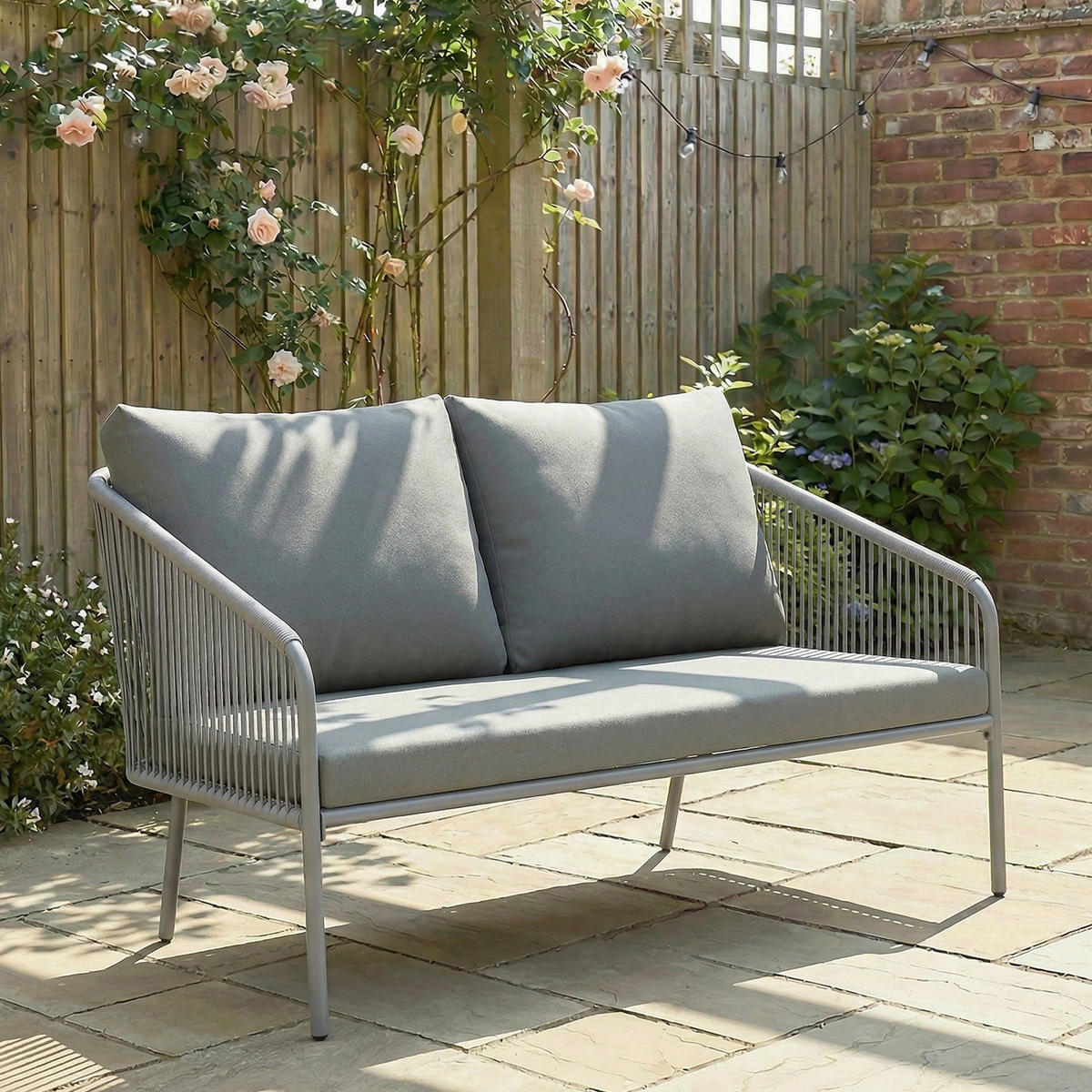 GARTENBANK DE-13503 2-Sitzer mit Geflecht, Stahlrahmen Grau - Grau, Metall (112/76/72cm) - ComfortXL
