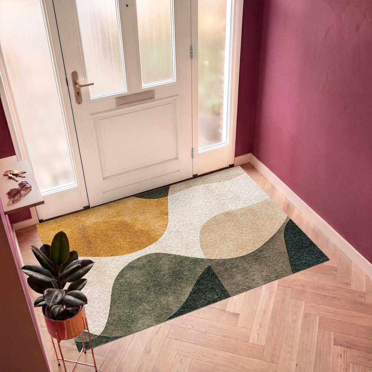 FUSSMATTE Formen - Ockergelb - Abstrakt Flurteppich 180x120 cm - Multicolor, Kunststoff (180/120cm) - MuchoWow