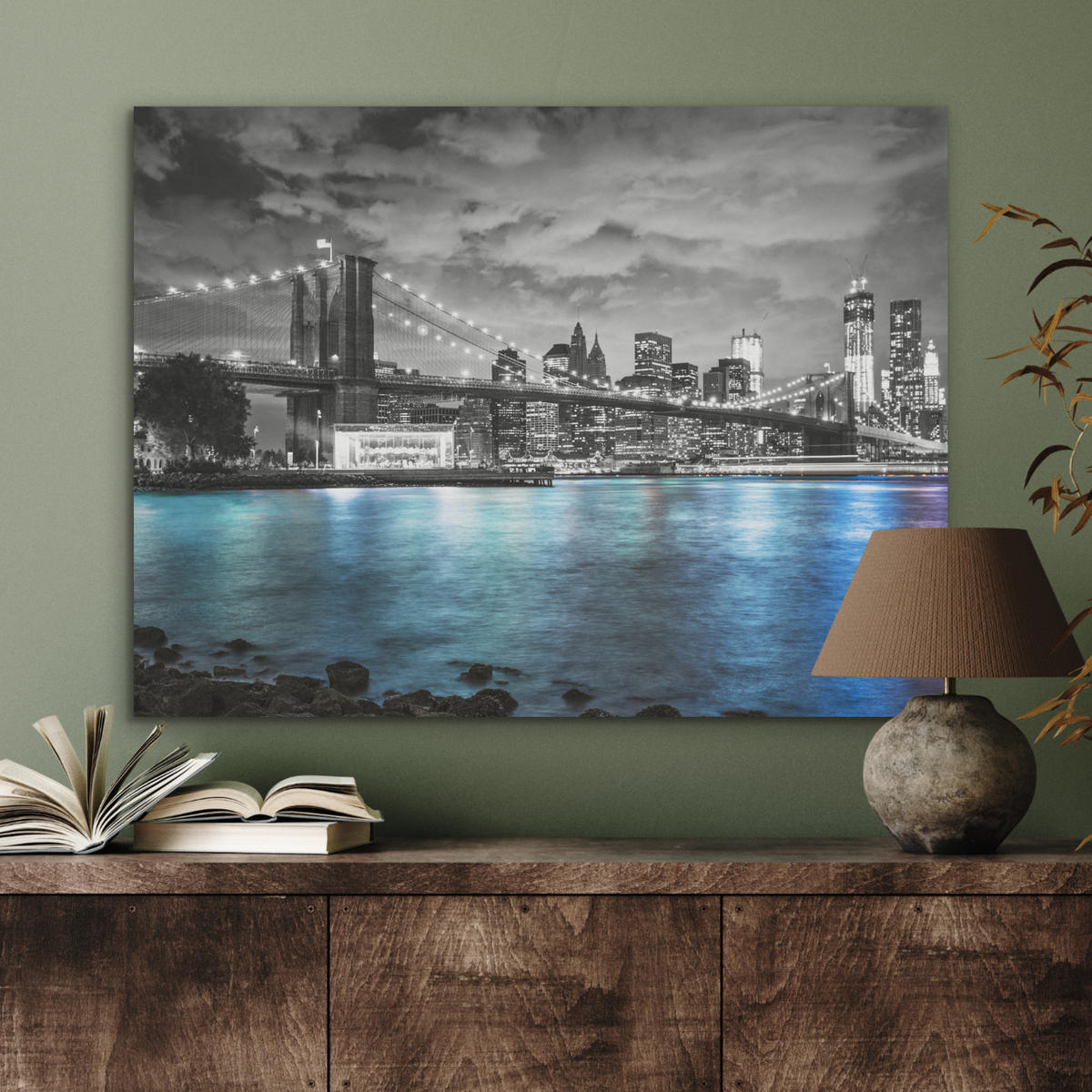 AKUSTIKPANEEL New York - Skyline - Stadt - Blau 80x60 cm - Blaugrau, Textil (80/0.9/60cm) - MuchoWow
