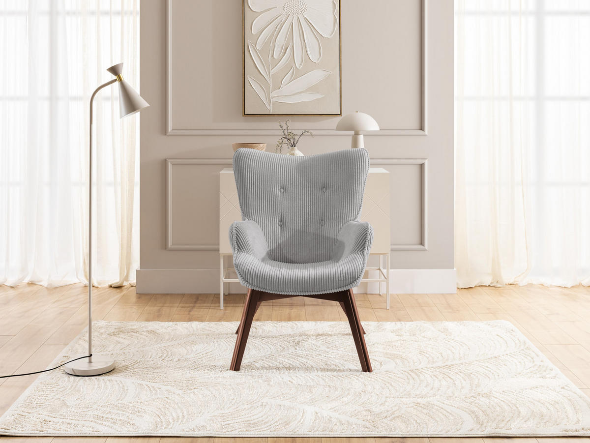 LOUNGESESSEL Lenari Hellgrau Cordstoff mit Füßen in Braun - Hellgrau/Braun, Holz/Textil (71/96/86cm) - S-Style Möbel