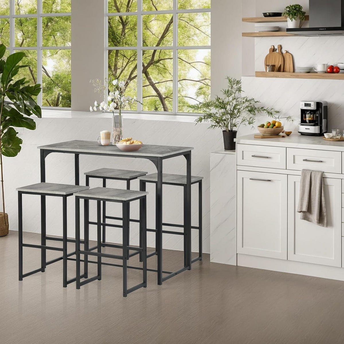 BARTISCH-SET mit 4 Hockern, Industriestil, Grau - Grau, Holzwerkstoff (50/90/100cm)