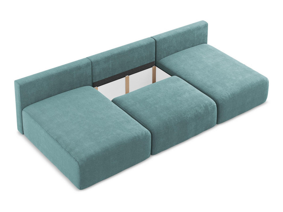 WOHNLANDSCHAFT Chenille Stoff Blau - Blau/Beige, Kunststoff/Textil (304/79/149cm) - Makamii