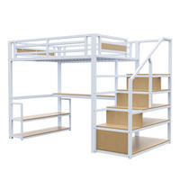 HOCHBETT 140/200 cm DE-01340, in Weiß, mit Aufbewahrungsleiter, Tisch und Regalen - Weiß, Metall (140/200cm) - ComfortXL