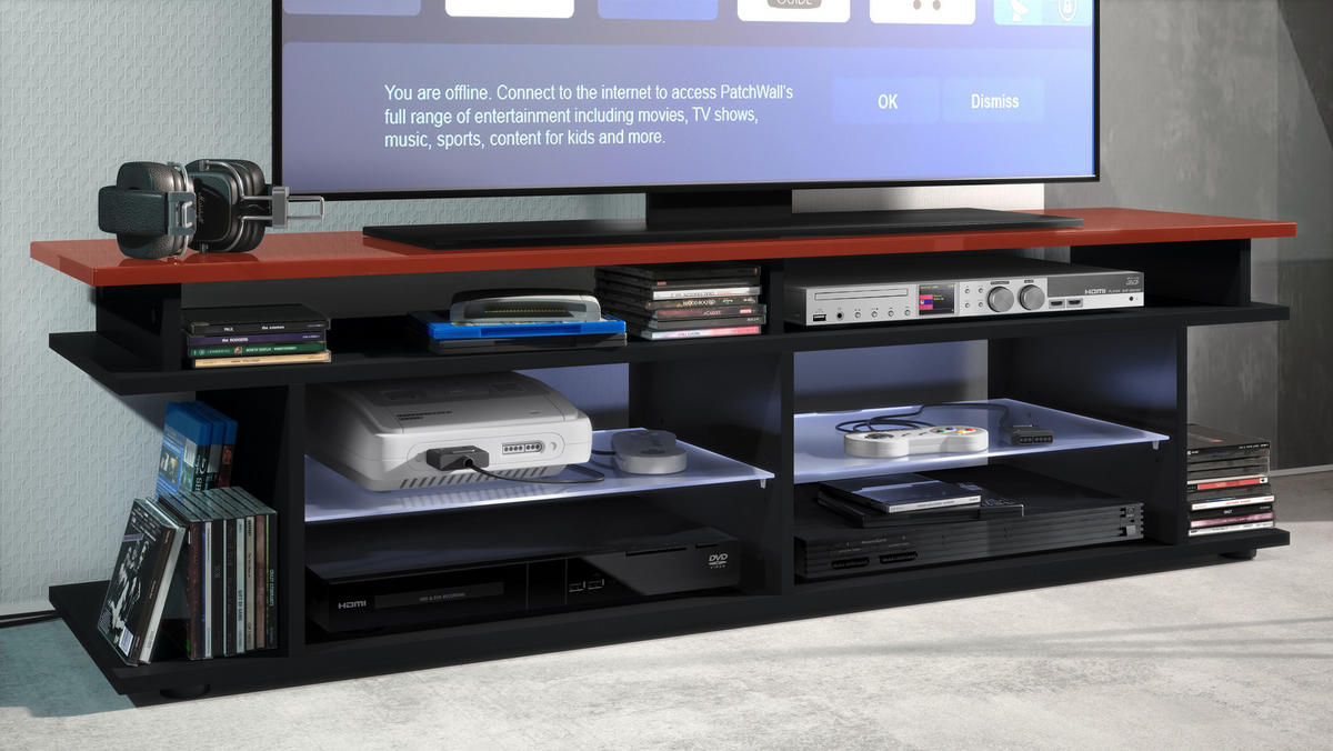 LOWBOARD Movie Platte des TV-Aufsatzes in Bordeaux Hochglanz - Bordeaux, Holzwerkstoff (138.5/39/37.5cm) - Vladon