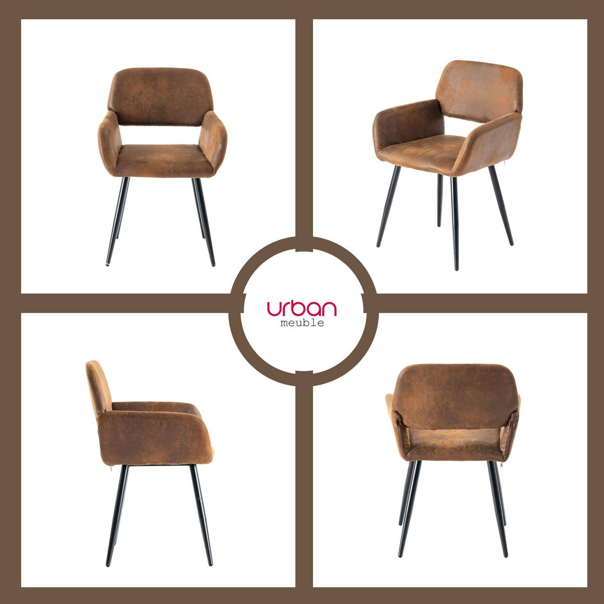 ESSTISCH SET mit 1 Tisch und 6 Stühlen im Retro-Stil - Braun, Holzwerkstoff/Textil (138.5/75/80cm) - Urban Meuble