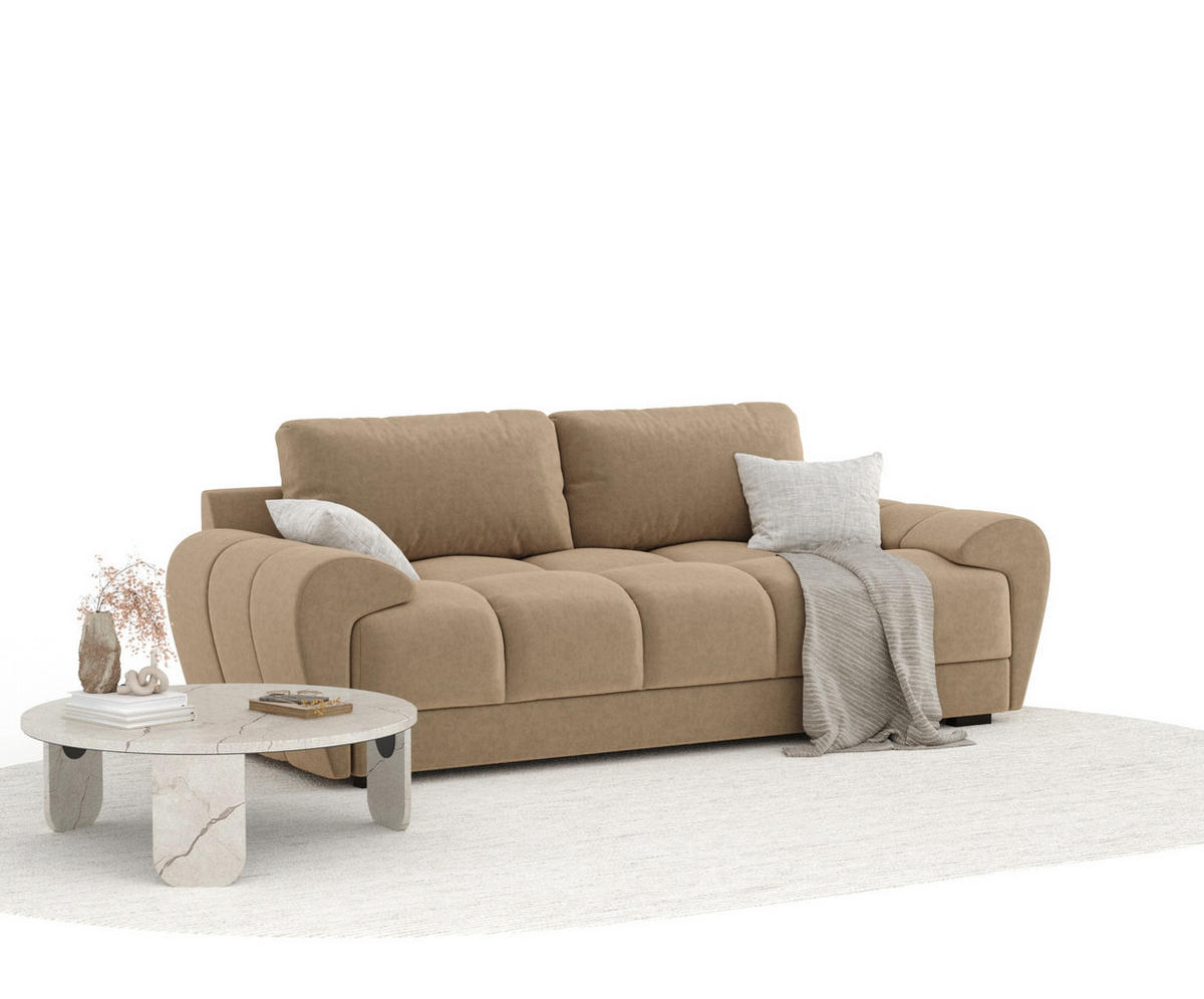 3-SITZER SOFA Peebles Beige Samtstoff - Beige/Schwarz, Holz/Holzwerkstoff (244/90/101cm) - Maison de Reve