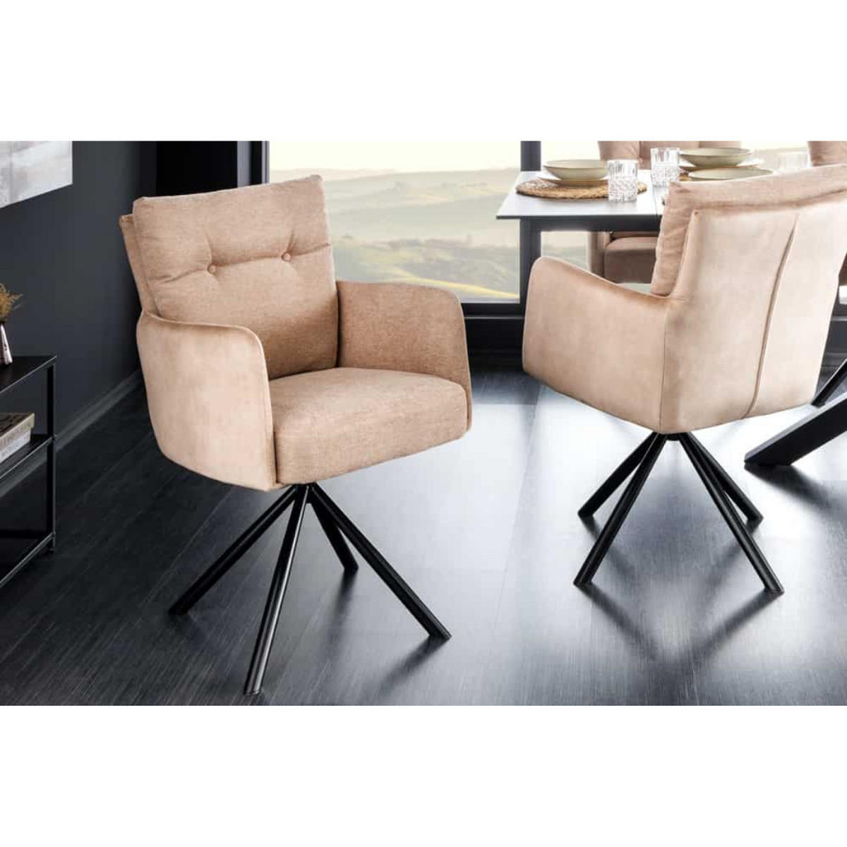 STUHL BIG GEORGE Samt Champagner, Beige - Champagner/Schwarz, Textil/Metall (58/90/68cm) - riess-ambiente