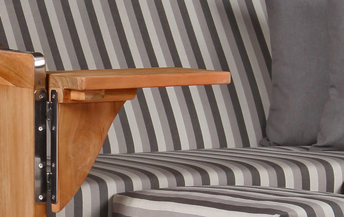 STRANDKORB Düne 2-Sitzer Teak Shell - Braun/Grau, Holz/Metall (125/170/80cm) - Mr. Deko