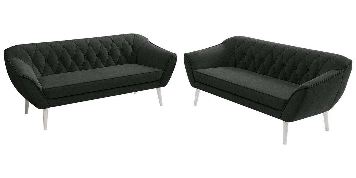 SEDACÍ SOUPRAVA PIRS 3+3 - Tmavě šedá Strukturovaná látka - Bílé nohy - bílá/tmavě šedá, kompozitní dřevo/textil (180/75/74cm) - MKS