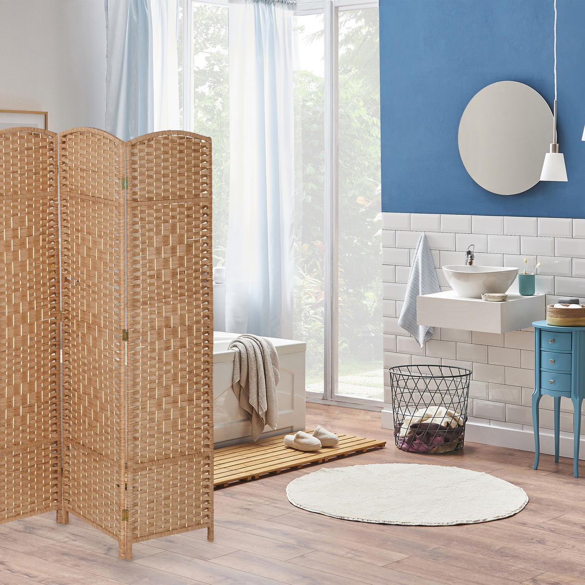 PARAVENT - Hellbraun, Holz/Papier (241/170/2cm) - Relaxdays