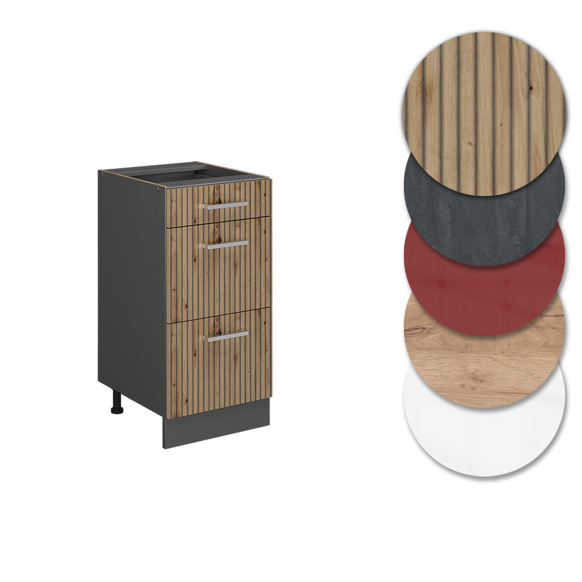 KÜCHENUNTERSCHRANK R-Line Artisan-Eiche 40 cm mit Schubladen, ohne AP - Anthrazit/Eiche Artisan, Holzwerkstoff (40/81.6/46cm) - Vicco