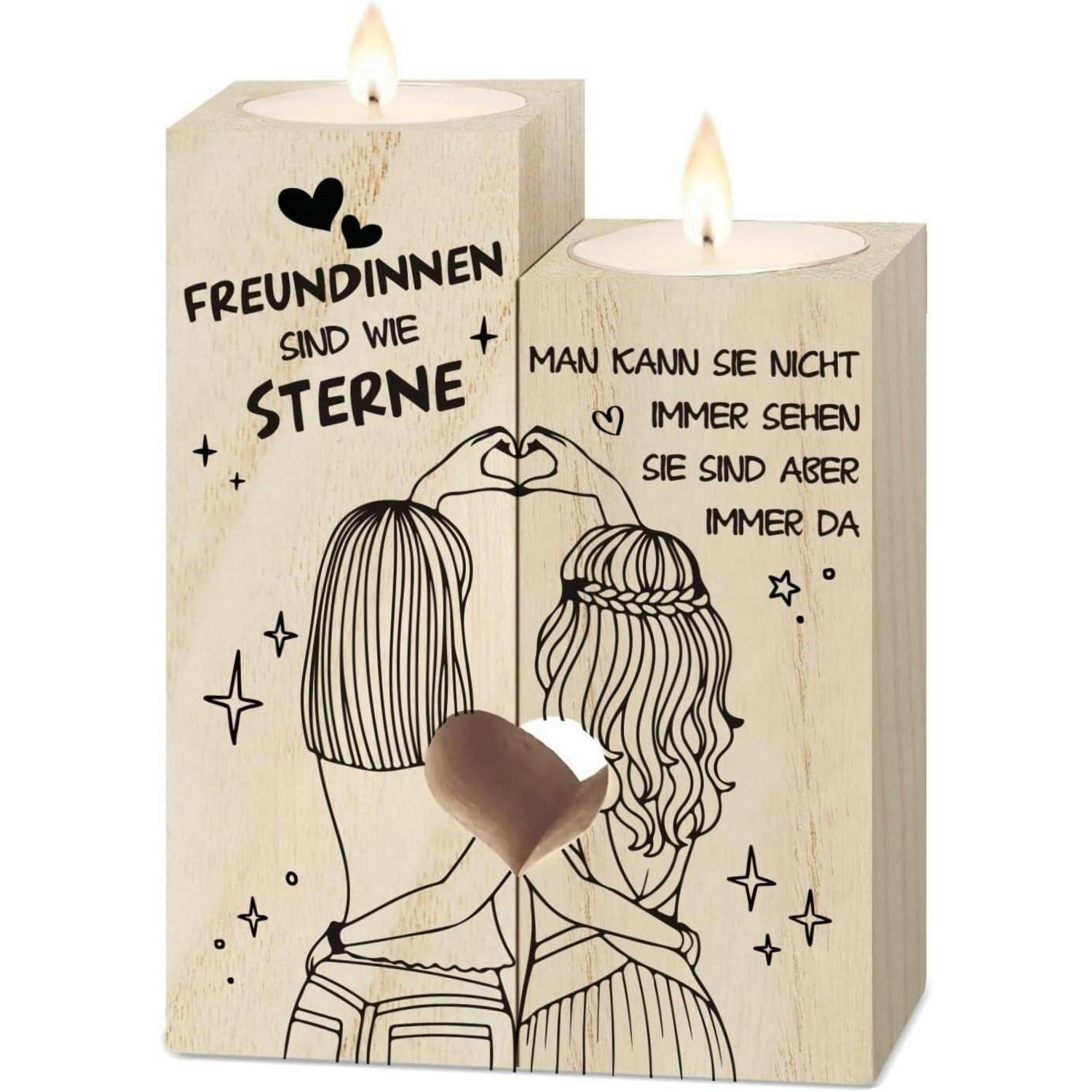 KERZENSTÄNDER Freundschaft Holz 2-teiliges Set - Braun, Holz (4.5/12/9cm)