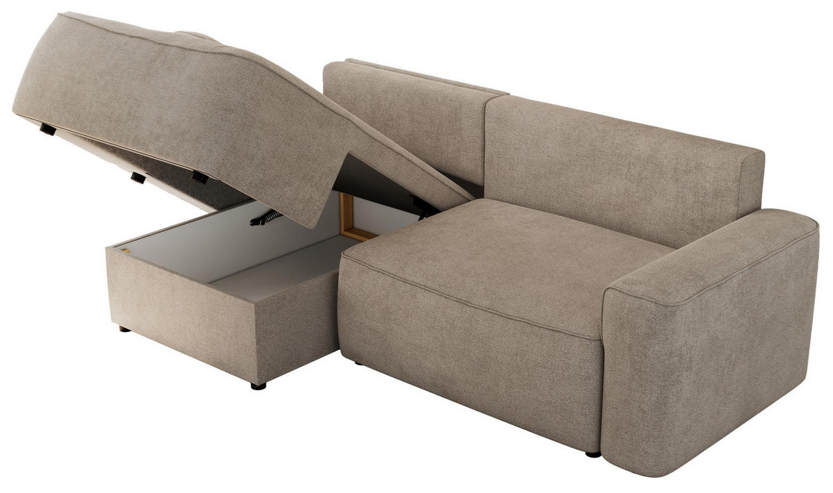 ECKSOFA BELLUNO L Beige Strukture - Links - Beige/Schwarz, Textil (144/233cm) - MKS