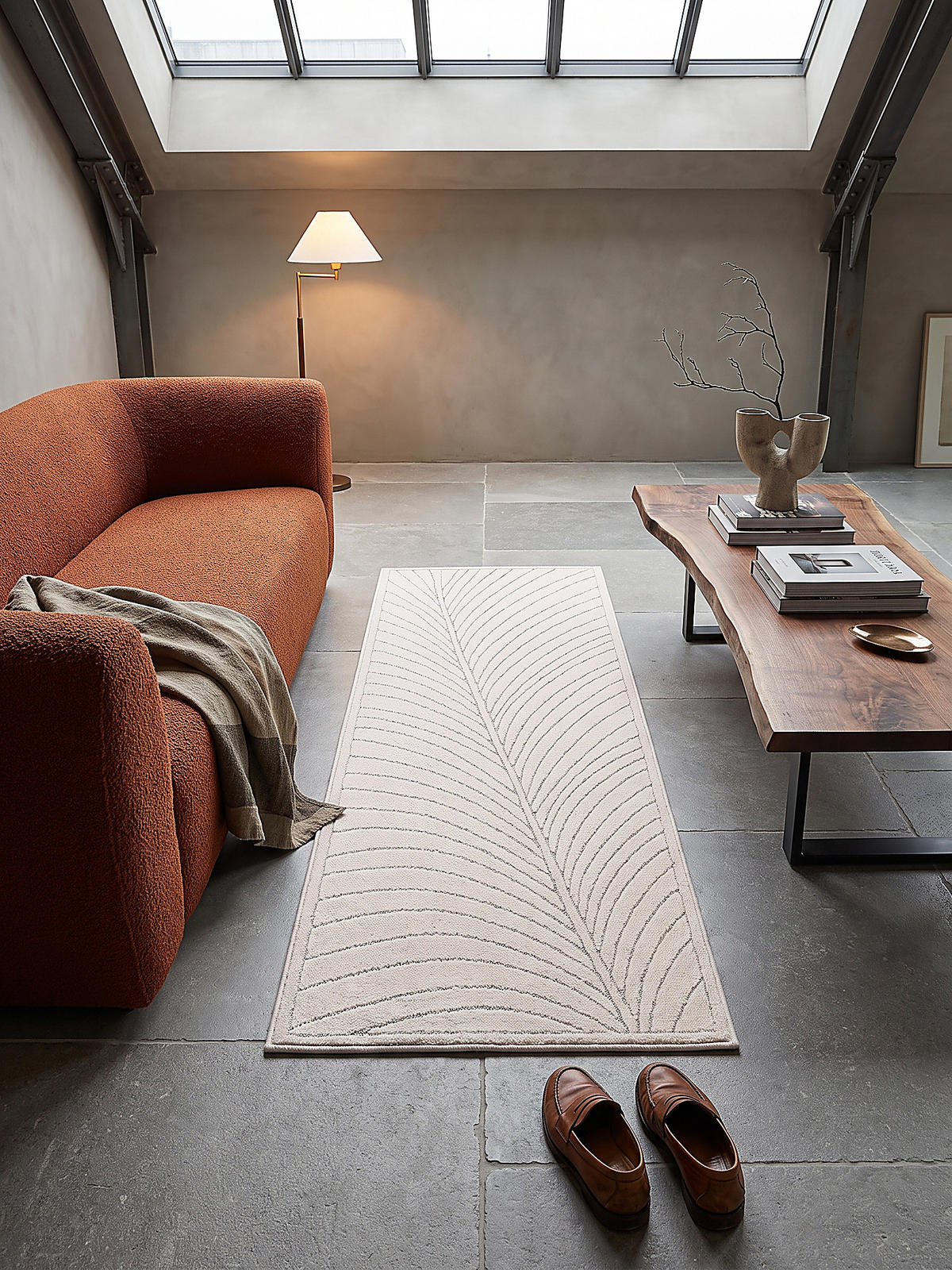 LÄUFER Outdoor, Fußbodenheizung-geeignet, mit Blattmotiv, aus Polypropylen, ENGADIN in Creme, 80 x 250 cm - Beige, Textil (80/250cm) - KADIMA DESIGN
