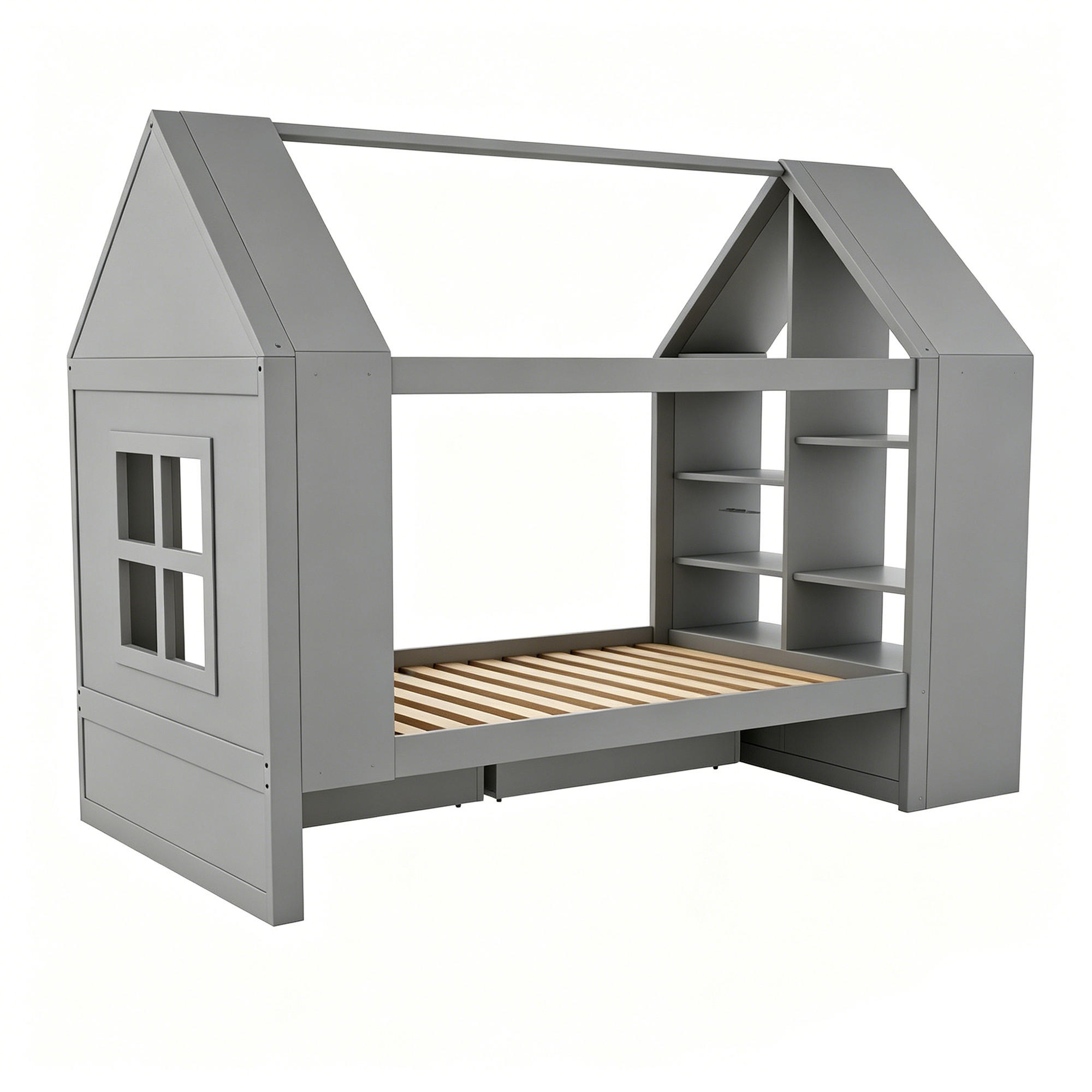 HAUSBETT 90/200 cm DE-32648 mit LED und Stauraum Grau - Grau, Holz (90/200cm) - ComfortXL