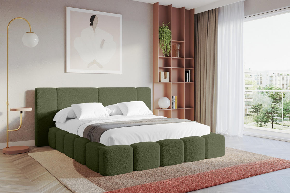 POLSTERBETT mit Bettkasten und Lattenrost, Bett mit Matratze H3/H4 - NILO 140x200 Grün - Olivgrün, Holzwerkstoff/Textil (140/200cm) - ALTDECOR
