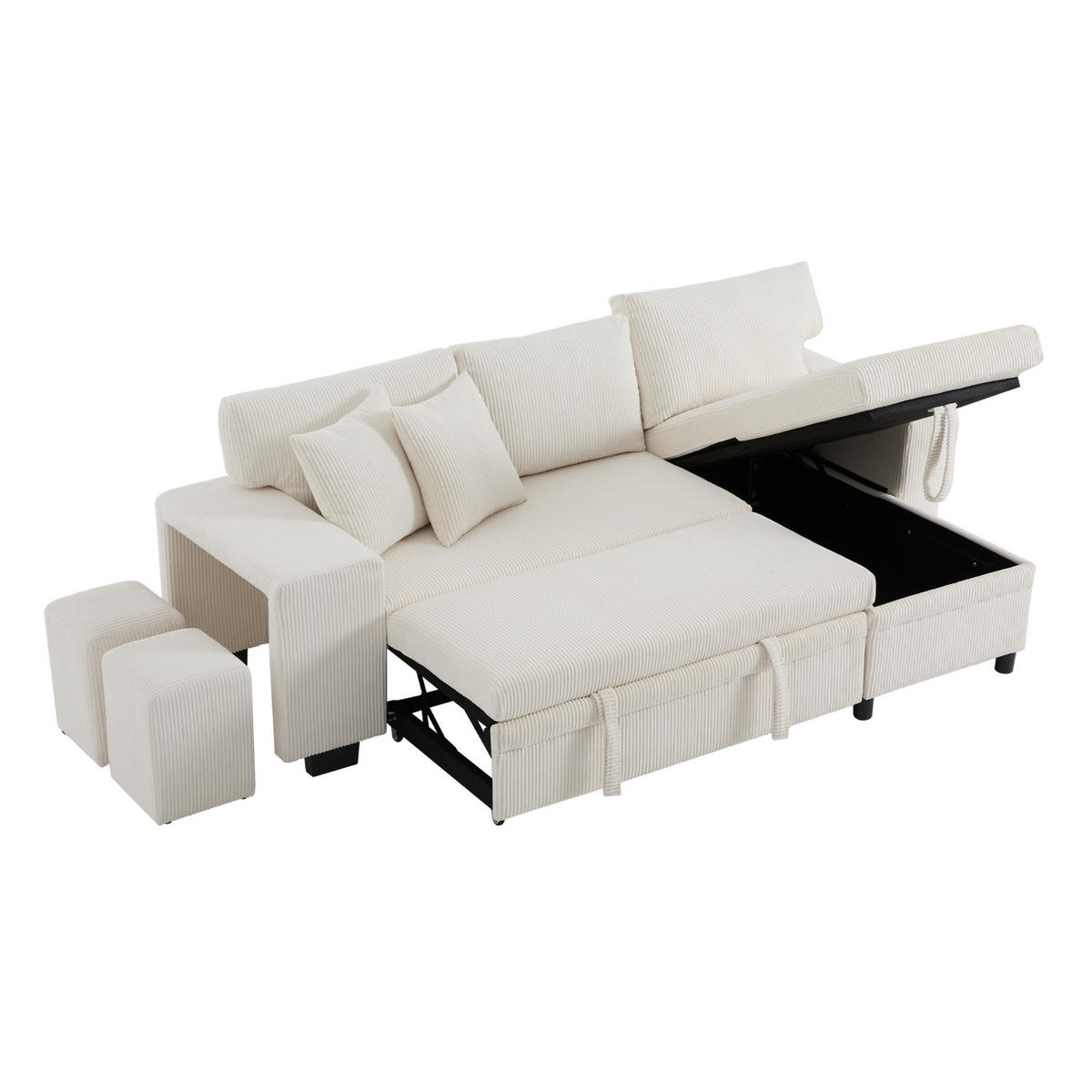 ECKSOFA 231/131.5/84 cm Beige aus Cord mit Schlaffunktion und Stauraum - Beige, Textil (131.5/231cm) - OKMYHOME