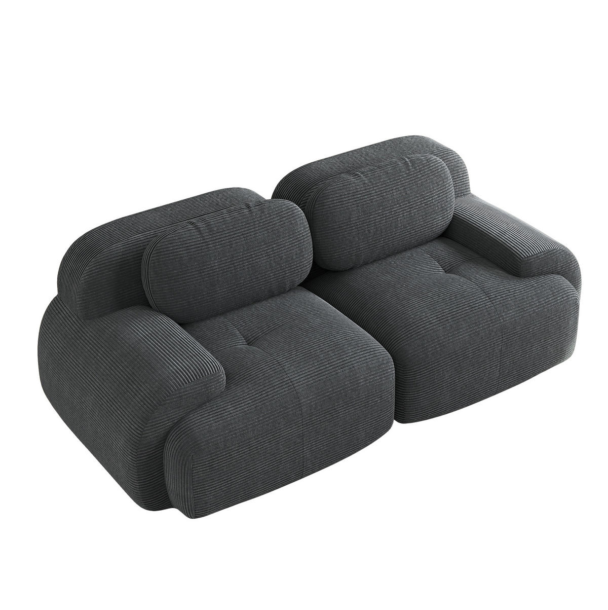 ECKSOFA 208/103/75 cm grau aus Cordstoff rahmenlos mit geschwungenen Armlehnen - Grau, Textil (103/208cm) - OKWISH