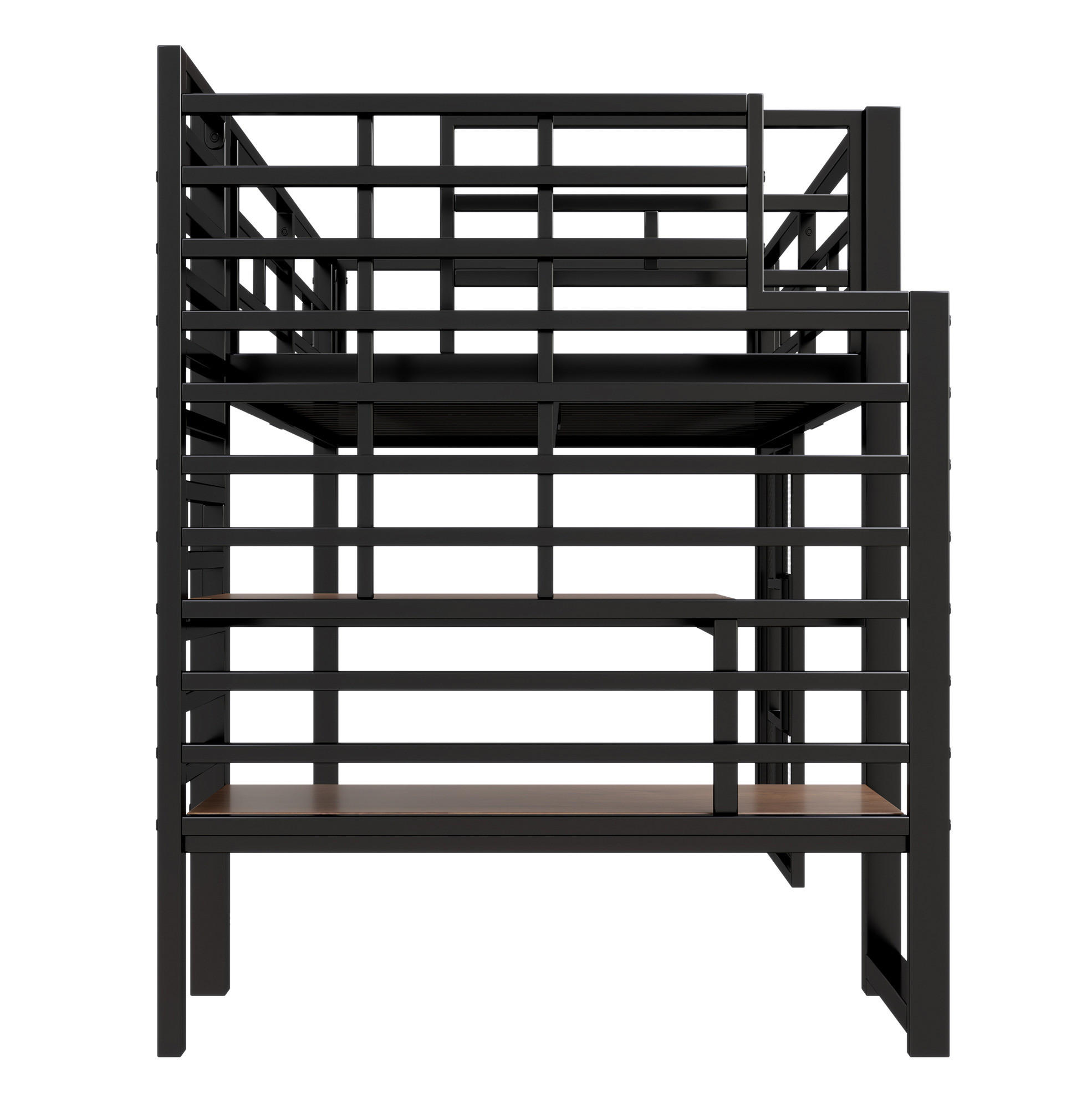 HOCHBETT 90/200 cm mit Stauraumtreppe, LED-Beleuchtung und Fenstern, Schwarz - Schwarz, Metall (90/200cm) - Redom