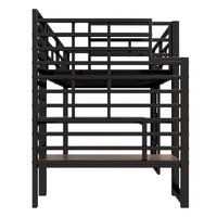 HOCHBETT 90/200 cm mit Stauraumtreppe, LED-Beleuchtung und Fenstern, Schwarz - Schwarz, Metall (90/200cm) - Redom