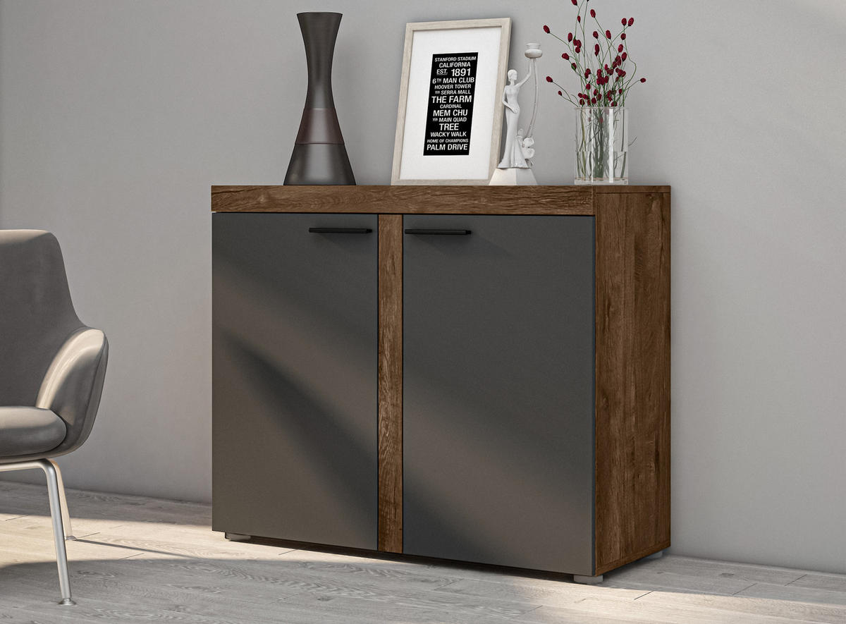 SIDEBOARD Spacoro 2D Lefkas, Graphit 97,2/82/40,3 cm – Schmale Kommode Modern - Braun/Grau, Holzwerkstoff/Kunststoff (97/82/40cm) - AX Living