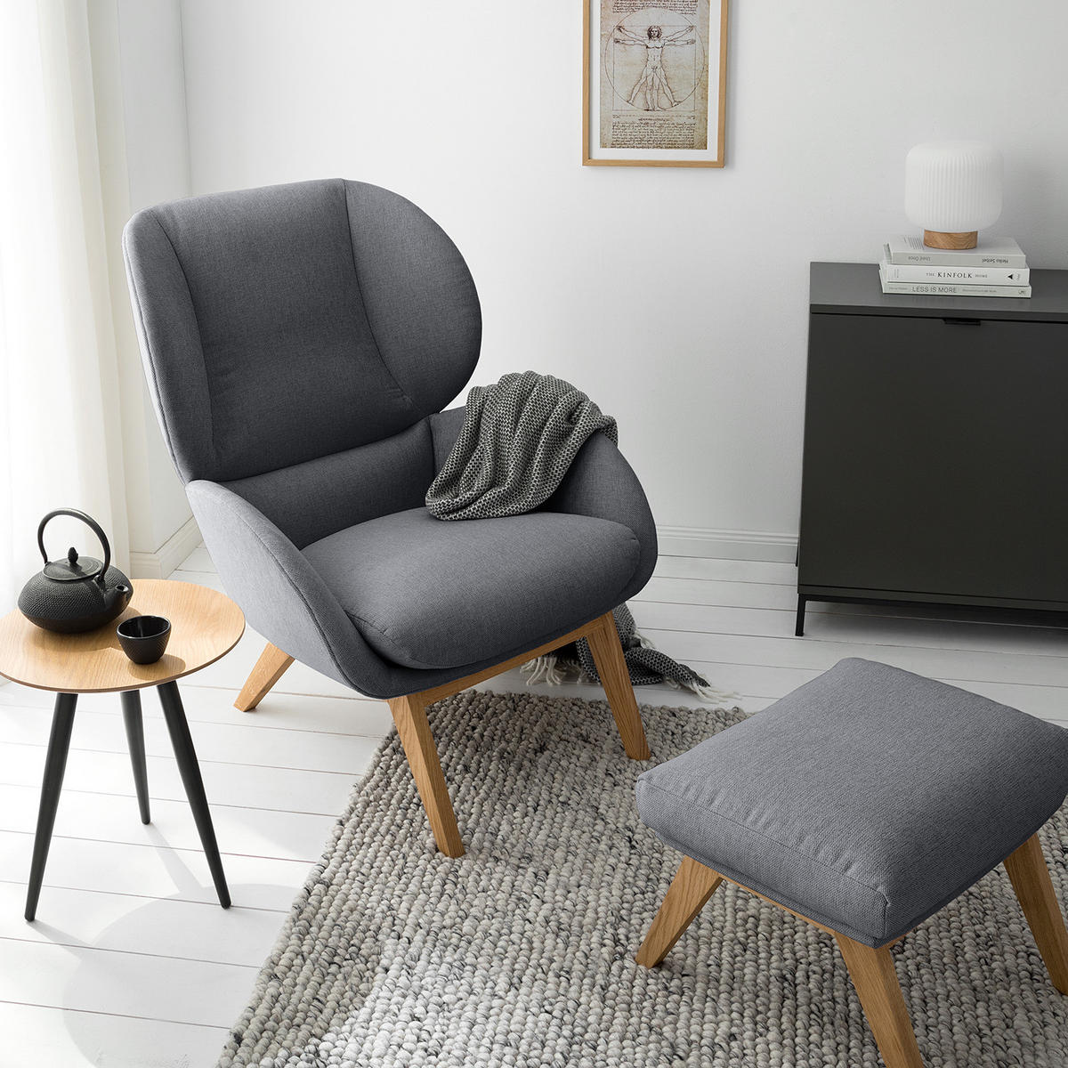 SESSEL - Eichefarben/Grau, Eichenholz/Textil (82/102/90cm) - home24