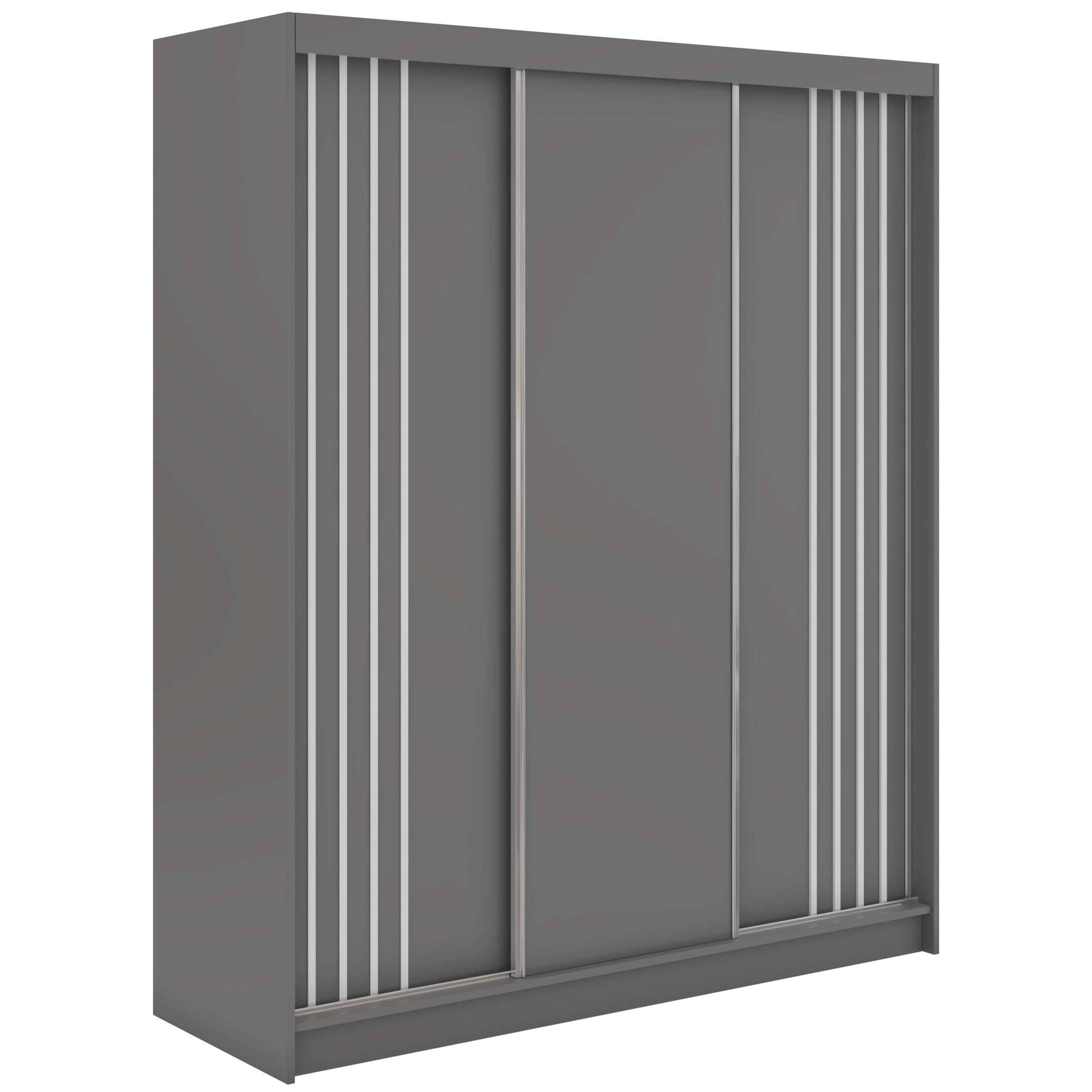 SCHWEBETÜRENSCHRANK mit Lamellen und Schubladen NAURU - 180 - Grau und Weiß - Alufarben/Weiß, Holzwerkstoff/Metall (180/216/61cm) - MKS