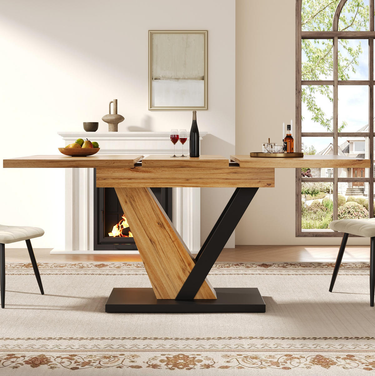ESSTISCH 120-160x75x76 cm in Natur und Schwarz aus MDF mit Holzmaserung ausziehbar - Naturfarben, Holzwerkstoff (160/70/75.5cm) - Modfu