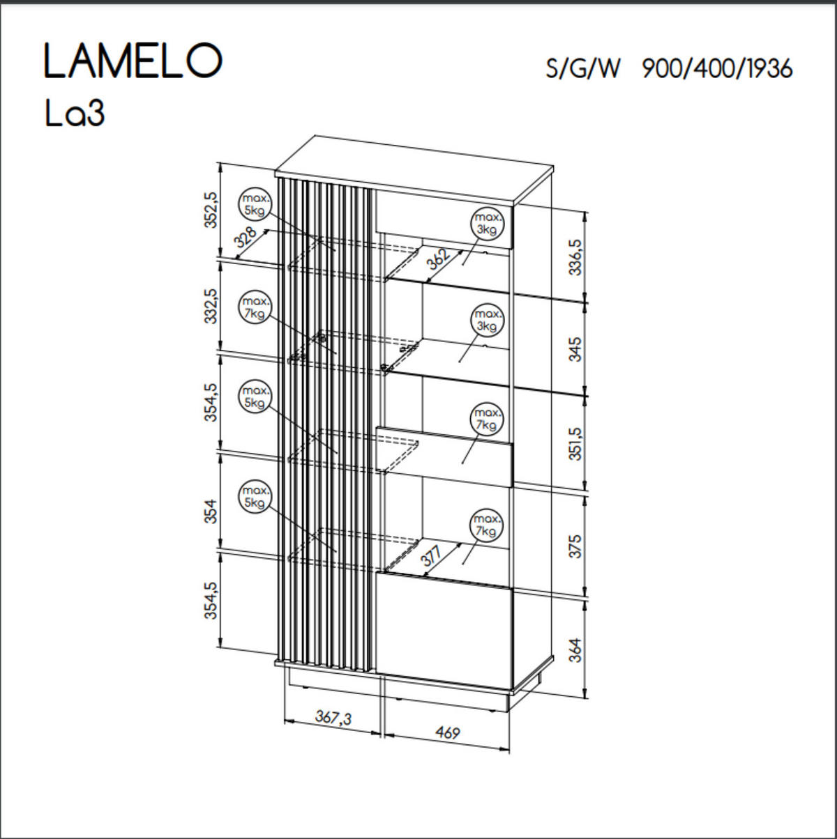 VITRINE Lamelo Wotan eiche, breite Vitrine mit LED - Schwarz/Braun, Holzwerkstoff (90/193/40cm) - Bettso