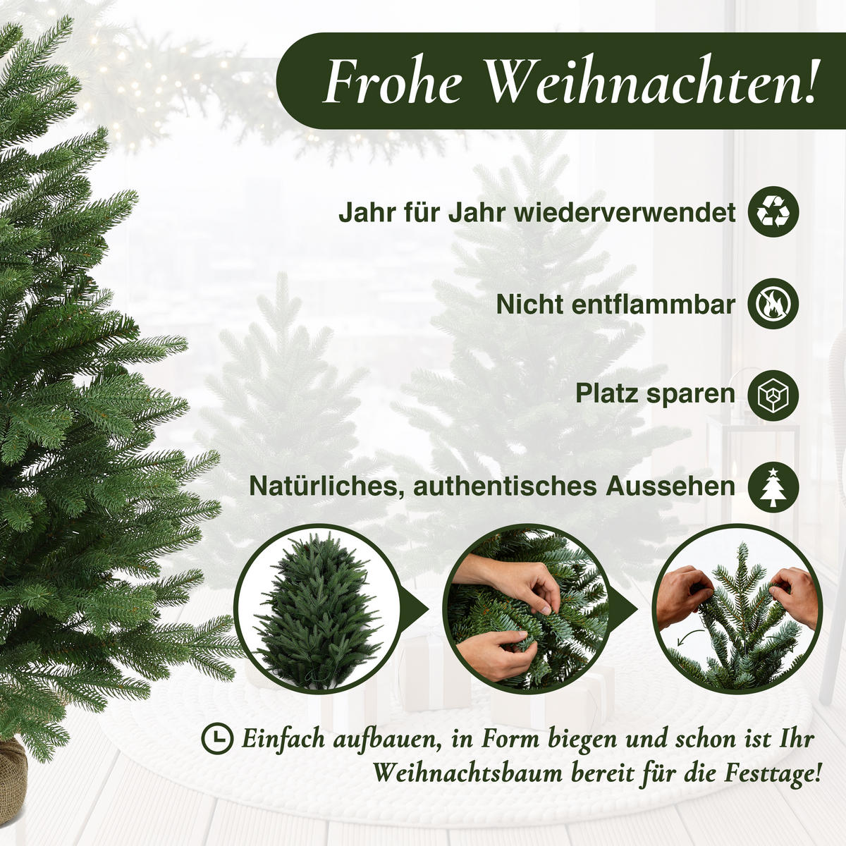 KÜNSTLICHER Weihnachtsbaum 2er Set, 60 & 90 cm, Fichten-Optik - Grün, Kunststoff (95cm) - Hometopia