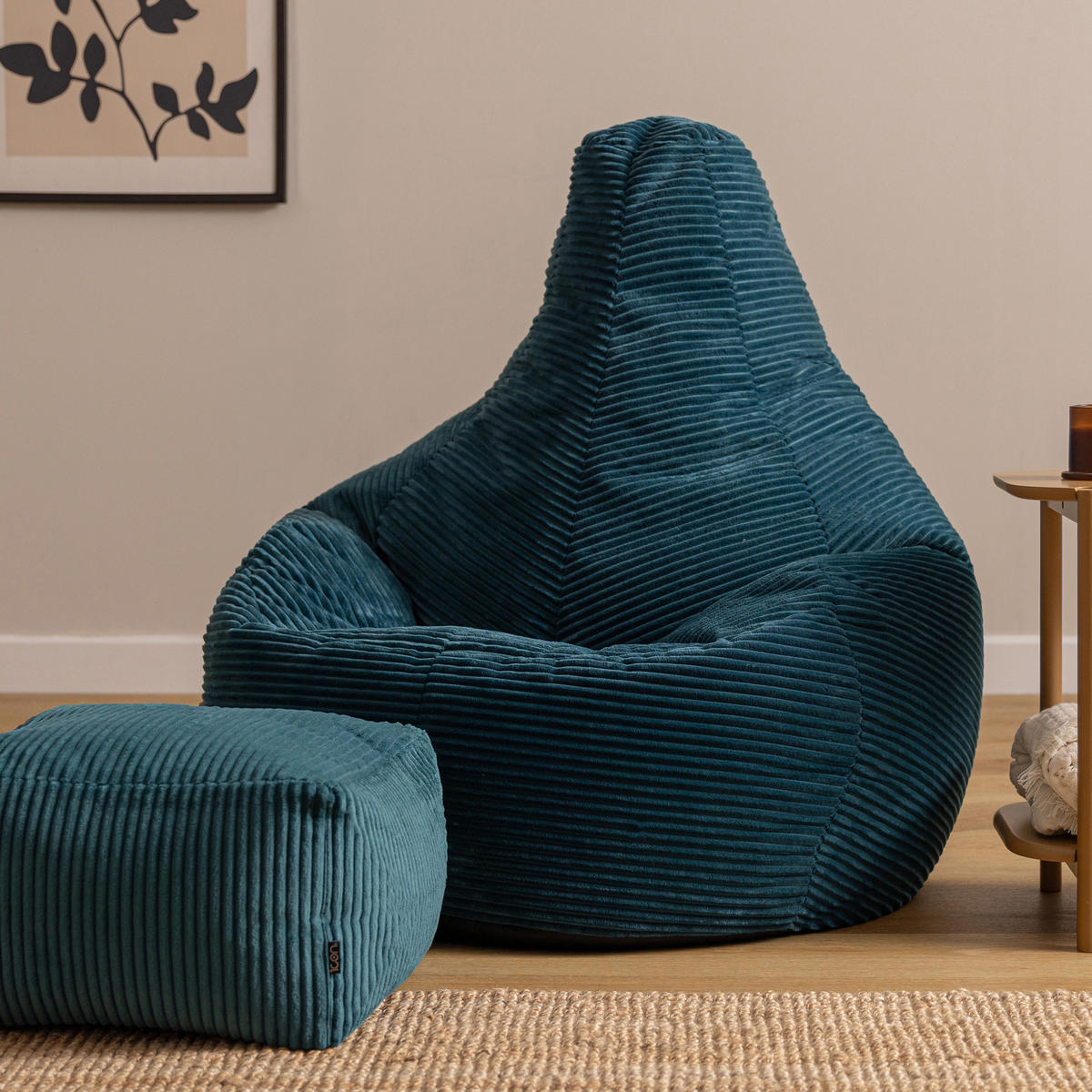 SITZSACK mit Hocker Dalton XXL Cord - Dunkelgrün, Textil (94/40/92cm) - icon