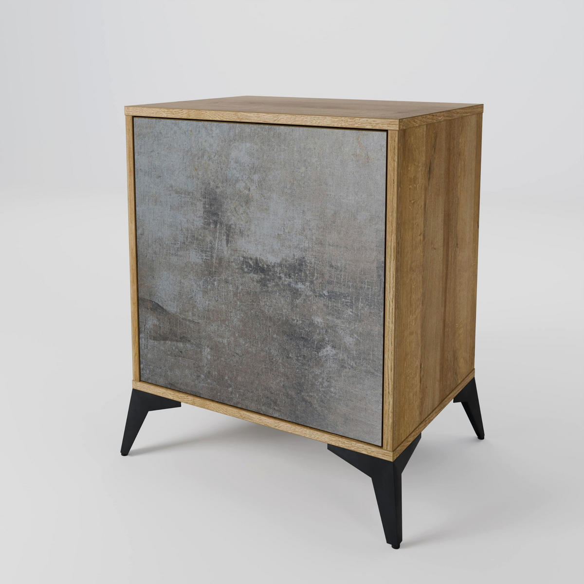 SIDEBOARD CONCRETE WALL, Eichefarben, 57,5x42x67,5 cm, Schwarze Metall-Rahmenfüße - Eichefarben/Multicolor, Holzwerkstoff/Metall (57.5/67.5/42cm) - SpaceRebels