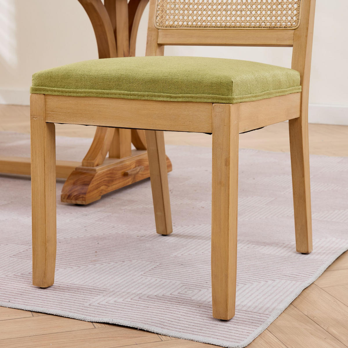 STUHL-SET DE-36363 2 Stück mit Rattan-Rückenlehne Olivgrün - Grün, Holz (48/86.5/56cm) - ComfortXL