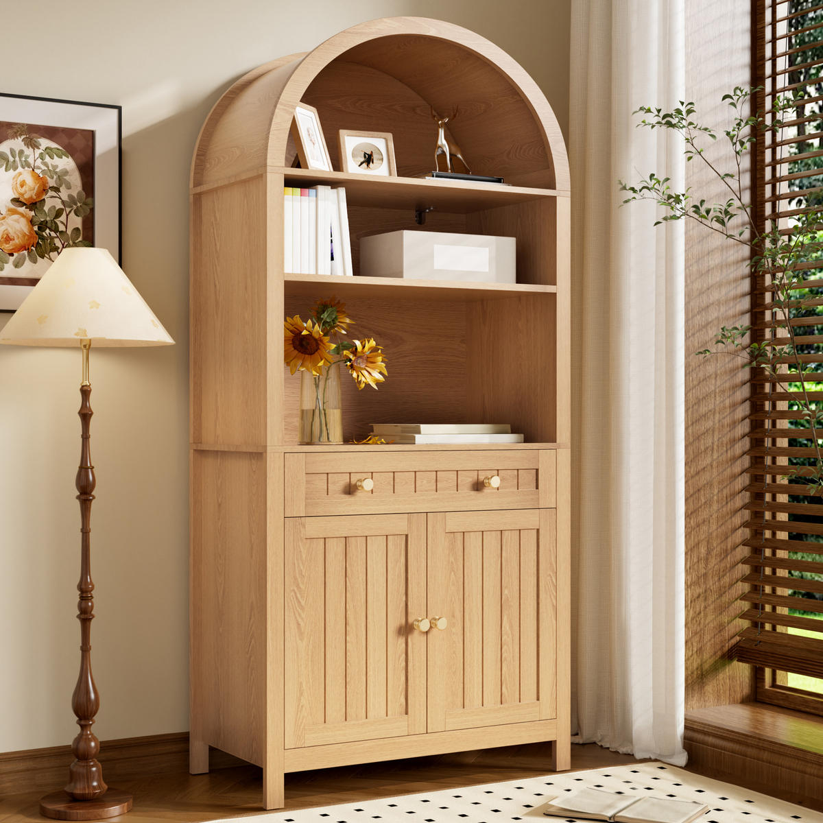 GESCHIRRSCHRANK Bogenfront Doppeltür Weiß - Naturfarben, Holzwerkstoff (76/180/40cm) - FLIEKS