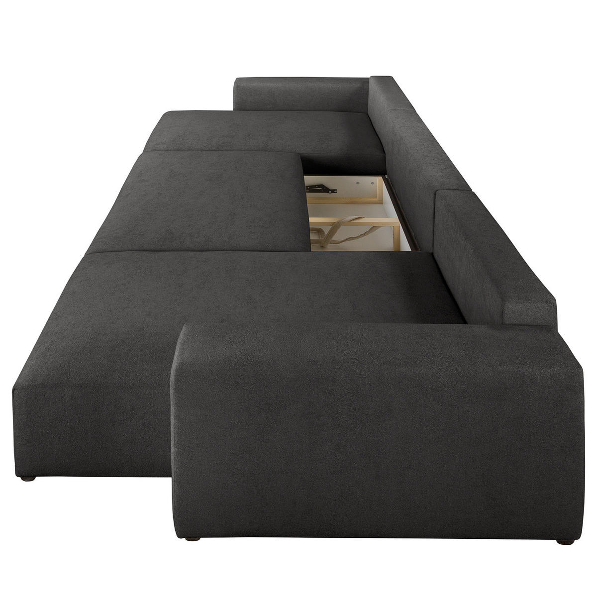 WOHNLANDSCHAFT mit Schlaffunktion - Dunkelgrau/Schwarz, Kunststoff/Textil (398/70/148cm) - home24