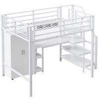 HOCHBETT 140/200 cm DE-04653, mit Kleiderschrank, Schreibtisch und Ablageleiter in Weiß - Weiß, Metall (140/200cm) - ComfortXL