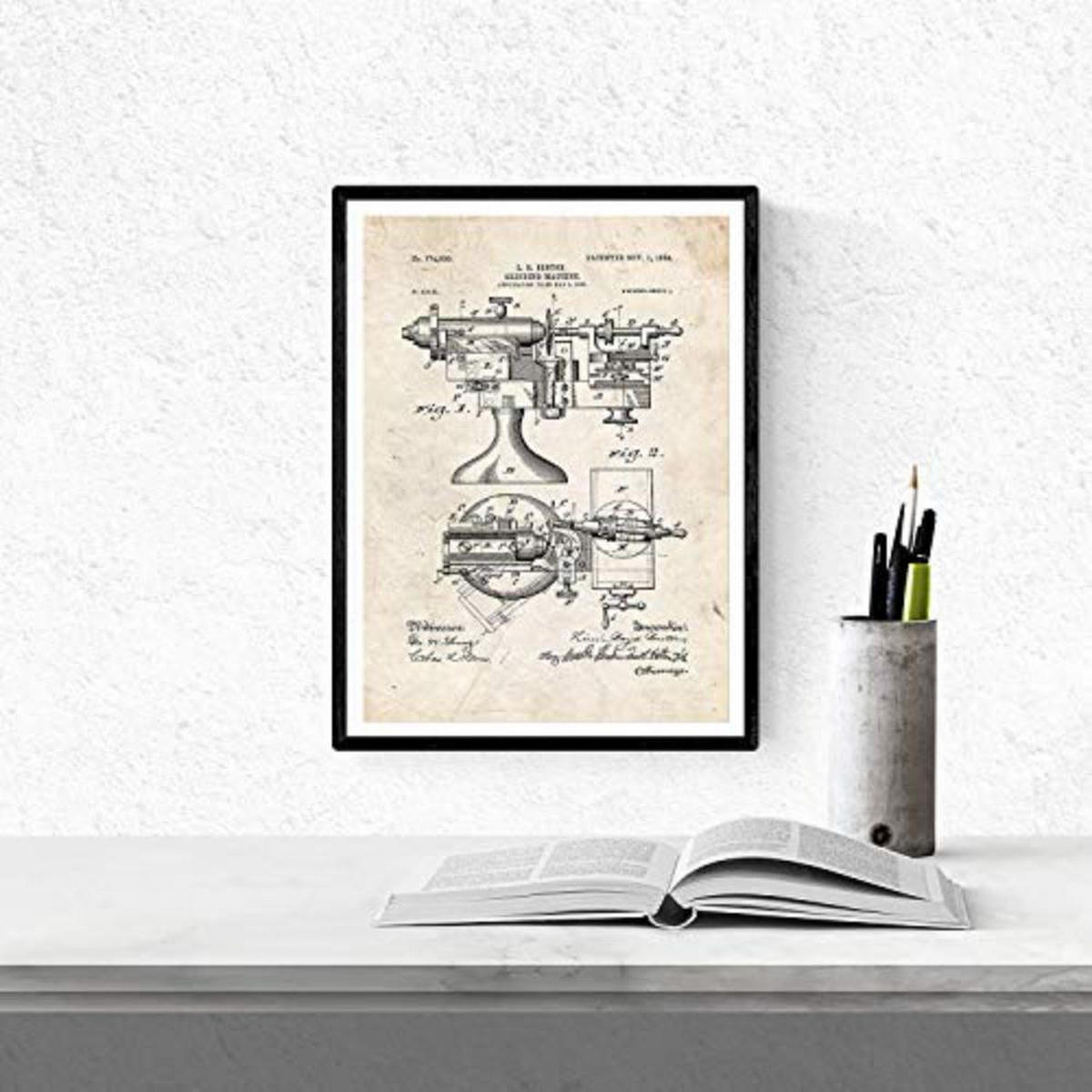 POSTER Set mit 4 Jahrgang Küche Patent A4 Schwarzer Rahmen - Schwarz, Papier (29.7/3cm) - Nacnic