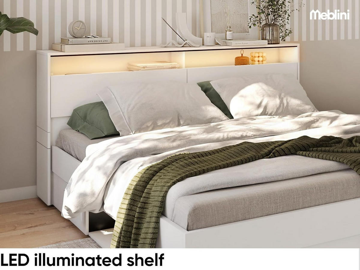 FUNKTIONSBETT SMARTEE - Schwarz/Weiß, Leder/Holzwerkstoff (180/200cm) - Meblini