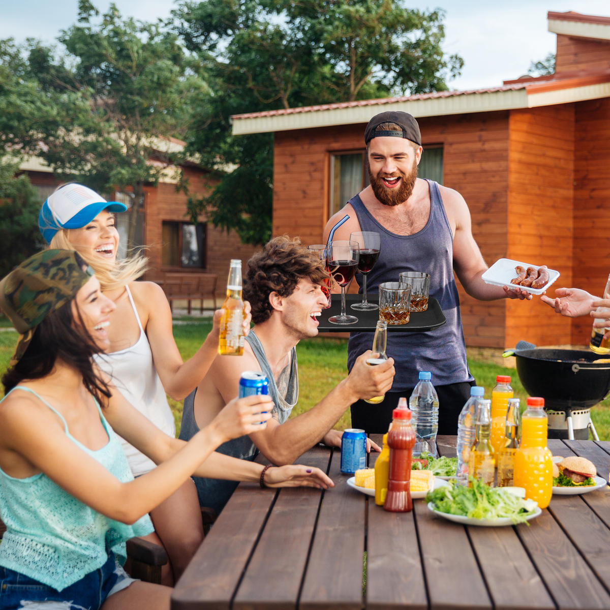 4xSERVIERTABLETT - Schwarz, Kunststoff (56/2.5/41cm) - Relaxdays