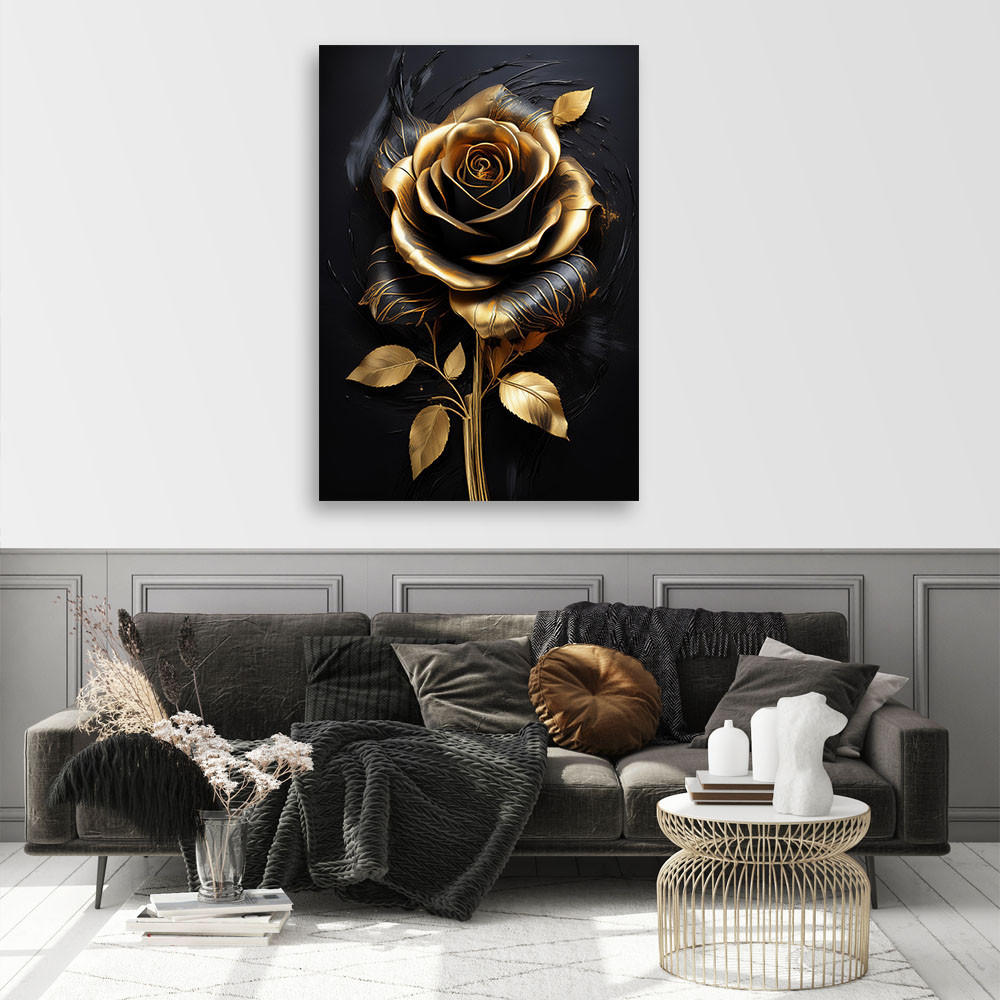 LEINWANDBILD Rose Blumen Gold Schwarz Glamour 80x120cm - Goldfarben, Textil (80/120cm) - Feeby