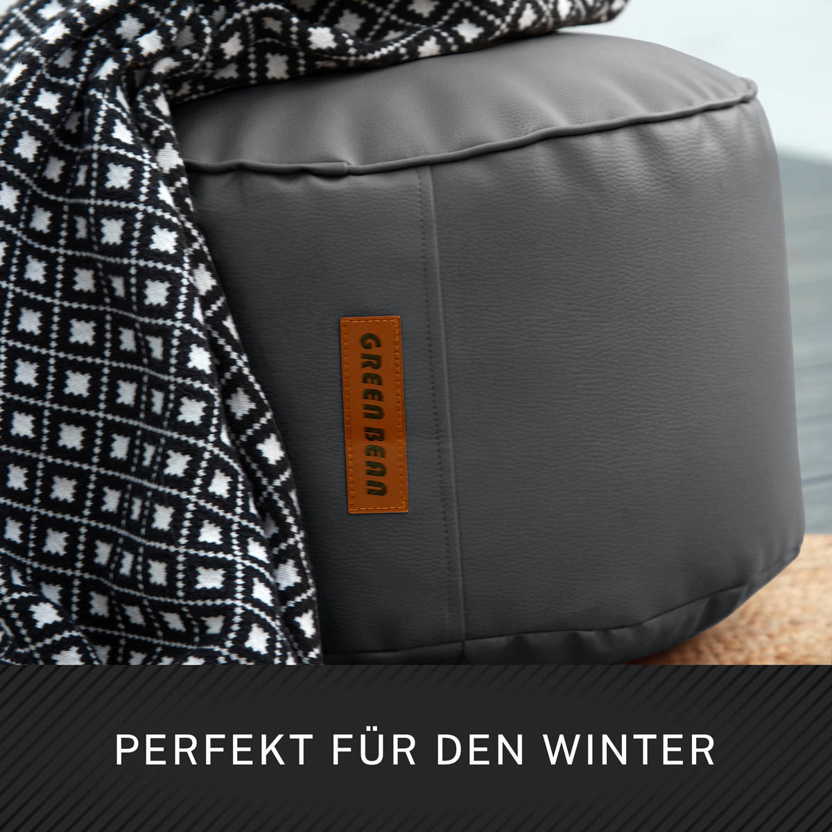 INDOOR HOCKER Stay rund Kunstleder - Grau, Textil (43/30/30cm) - Green Bean