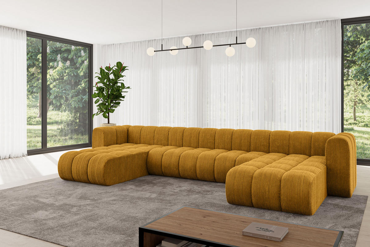 WOHNLANDSCHAFT modulares Sofa Joren-U2 - 410x177x70 cm Senfgelb - Currygelb, Holzwerkstoff/Textil (410/70/177cm) - ALTDECOR