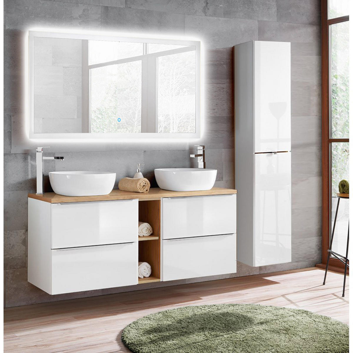 BADMÖBEL-SET 3-TLG. Toskana-56 - Weiß, Holzwerkstoff (195/190/46cm) - Lomado