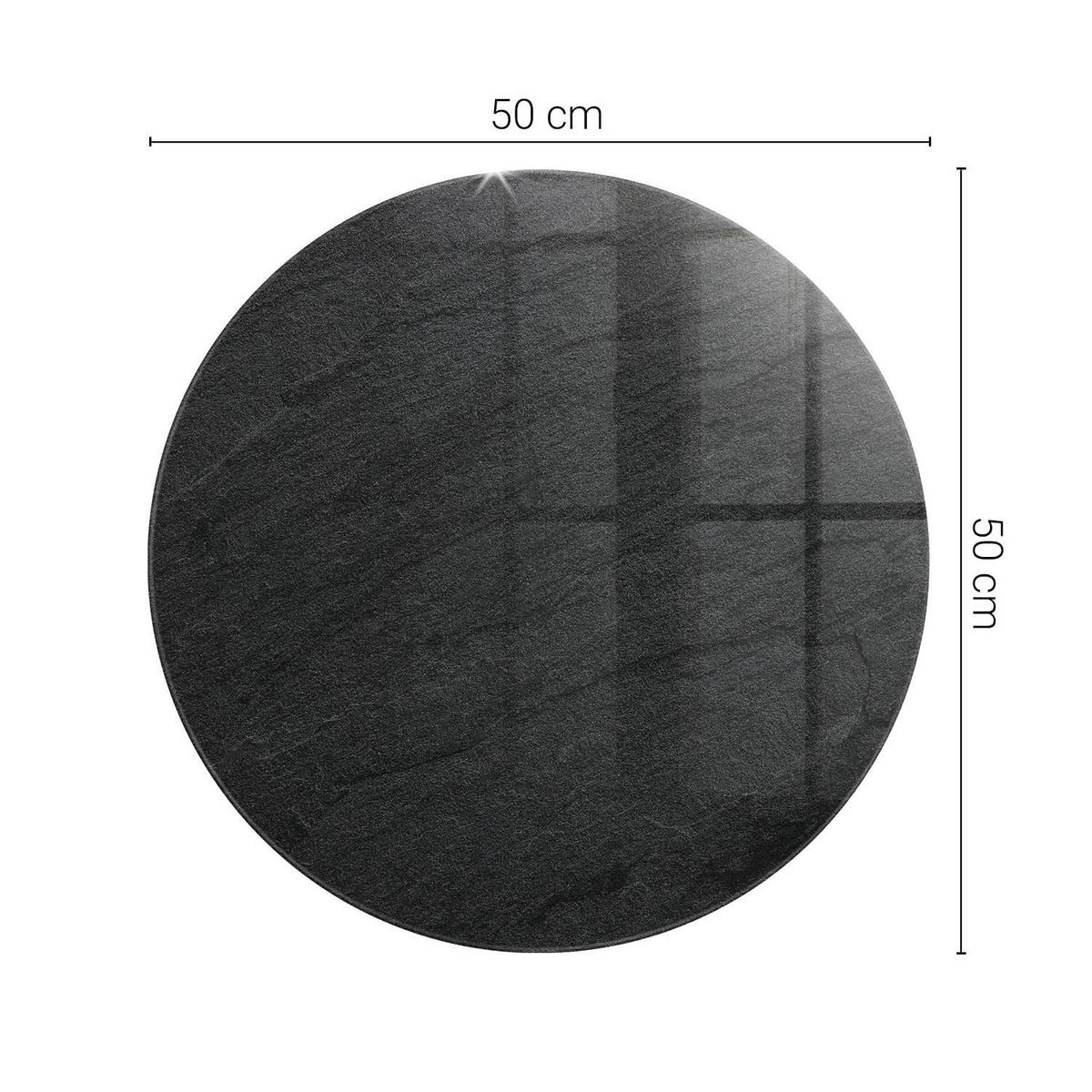 TISCHPLATTE Ø50 cm Natursteinstruktur Rund - Schwarz, Glas (50/50/0.4cm) - TULUP