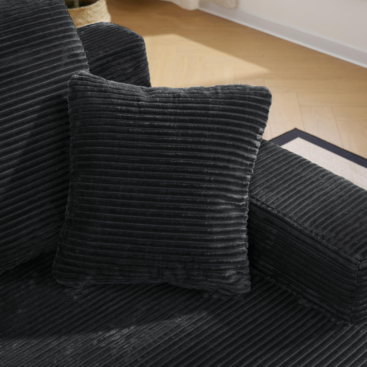SOFAELEMENT 150/110/70 cm Schwarz Cord mit 2 Staufächer - Schwarz, Textil (70/150/110cm) - Oxeza